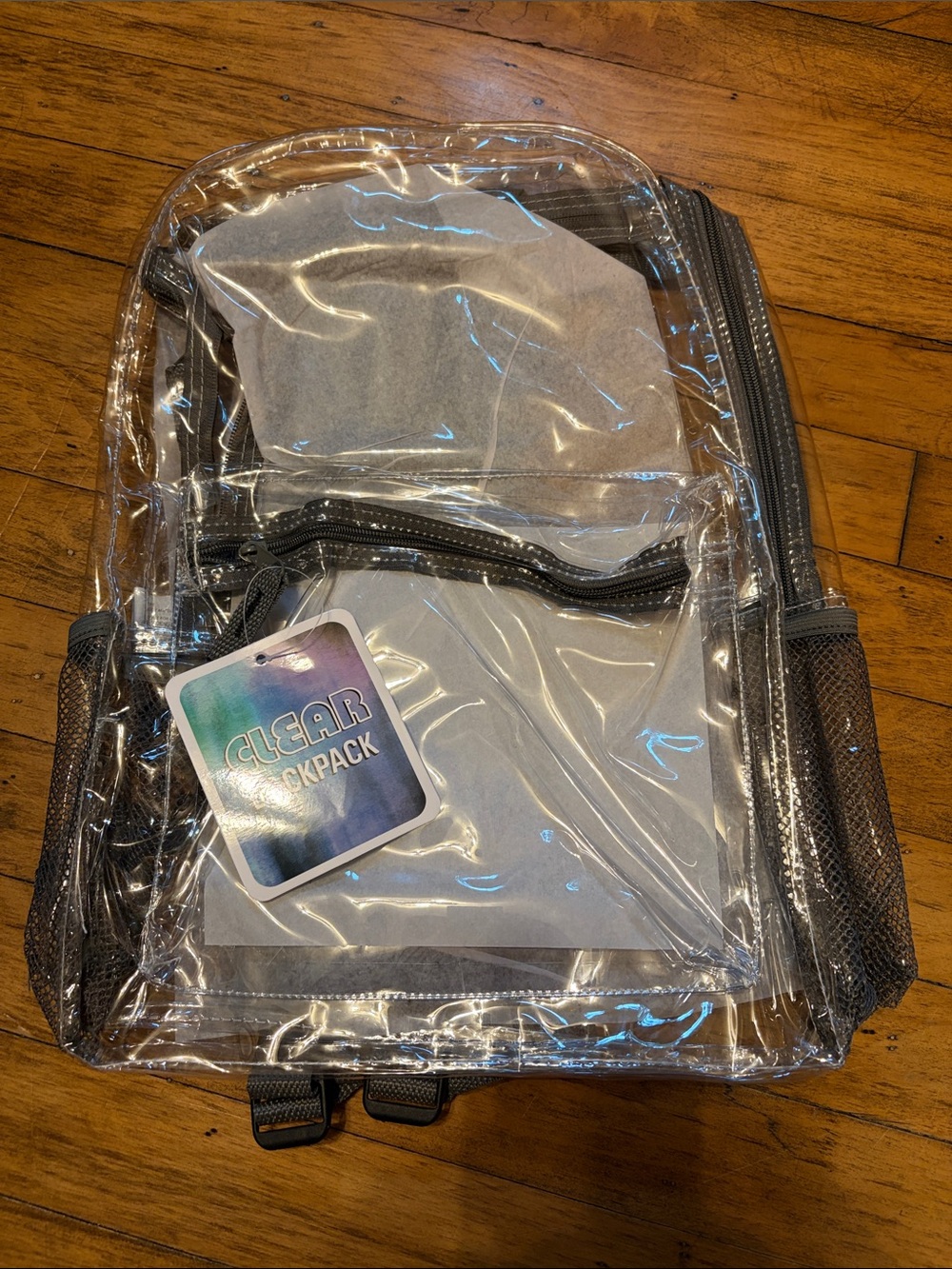 Clear Backpack with Gray Trim